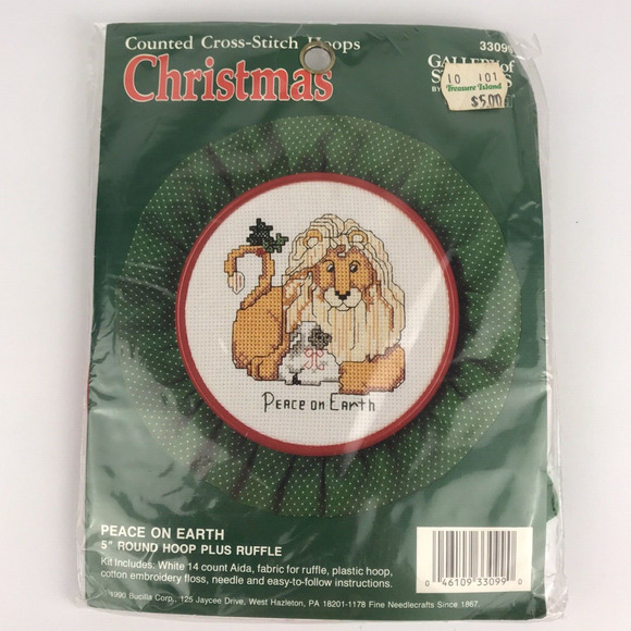 Gallery of Stitches Bucilla Counted Cross-Stitch Hoop Christmas Peace on Earth - Picture 1 of 3